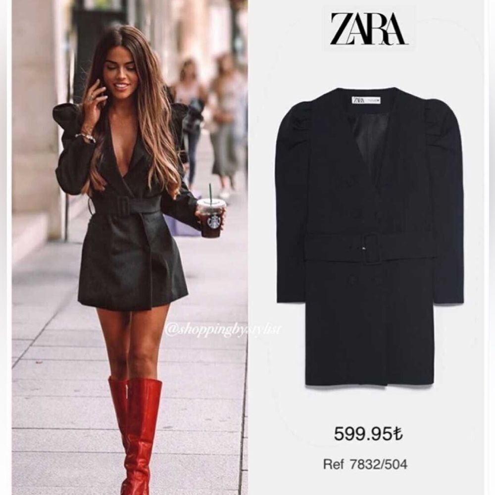 Zara Women Belted blazer Dress Black Ref 7832/504 Sz M NWT